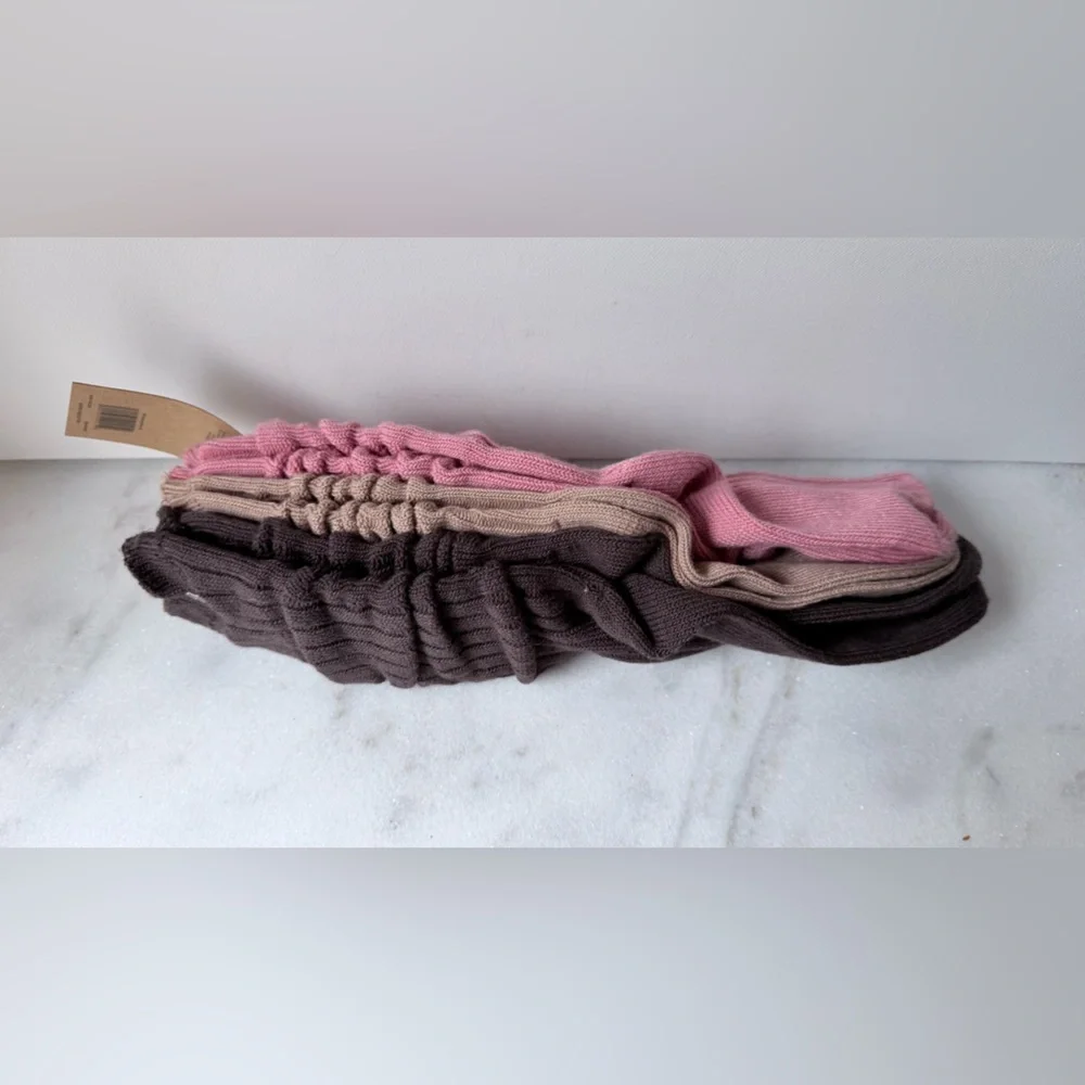 Pink and Brown Knit loose slouchy fit Socks Set of 3